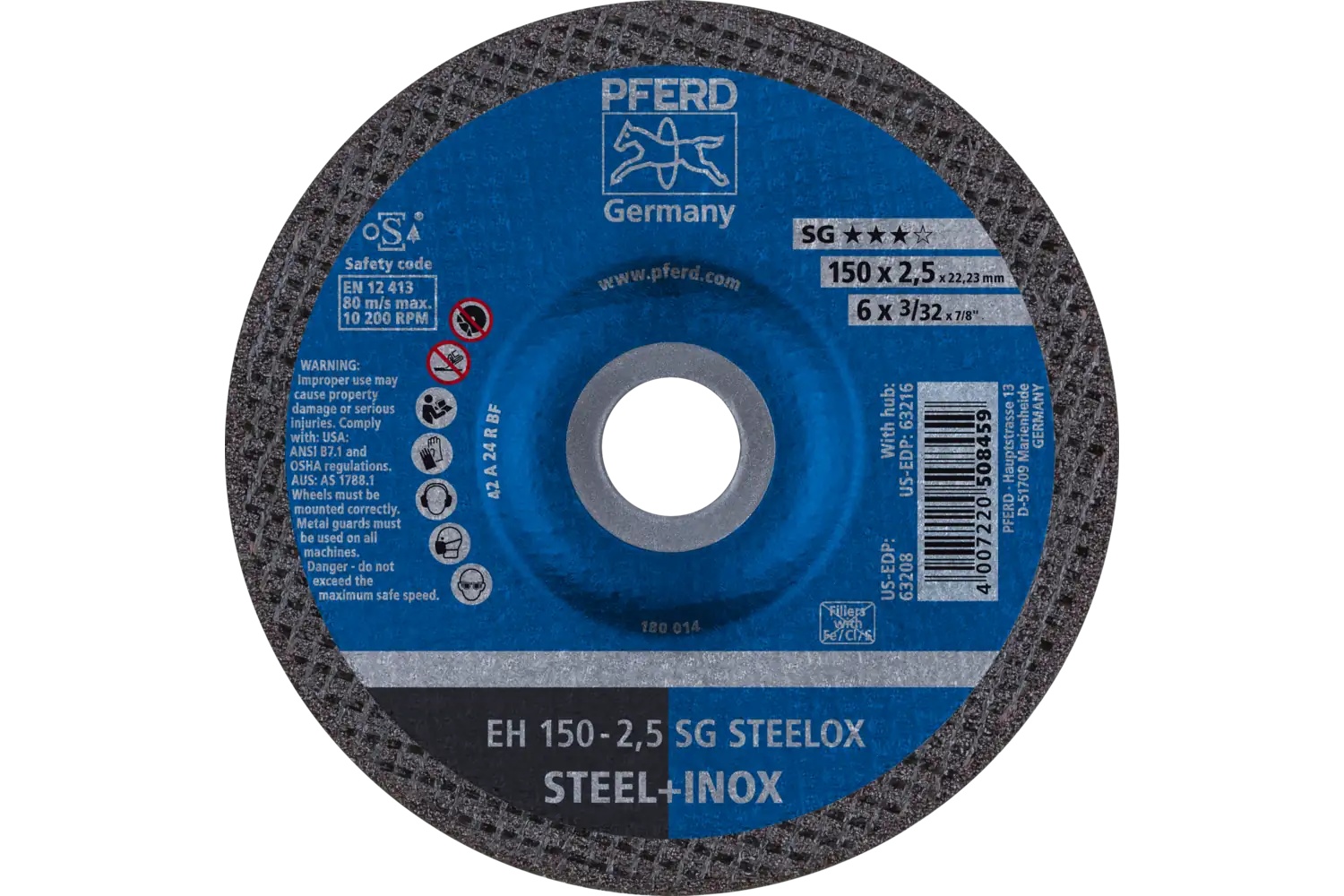 Picture of Pferd Cut-Off Wheel, 6" X 3/32 X 7/8, Sg Steelox, T27, Aluminum Oxide